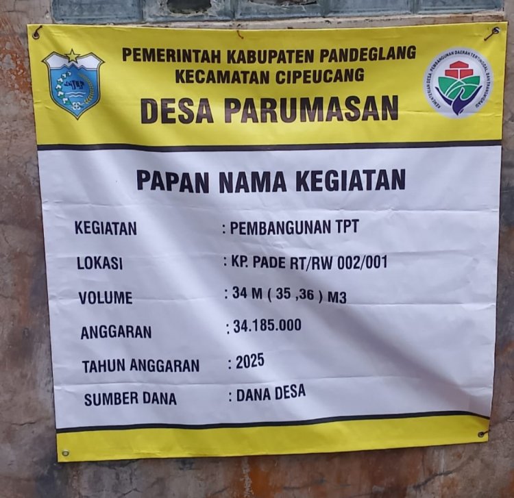 Pembangunan TPT Desa Parumasan Cipeucang, Diduga Asal Jadi, Aktivis Minta Inspektorat Cek Kelapangan