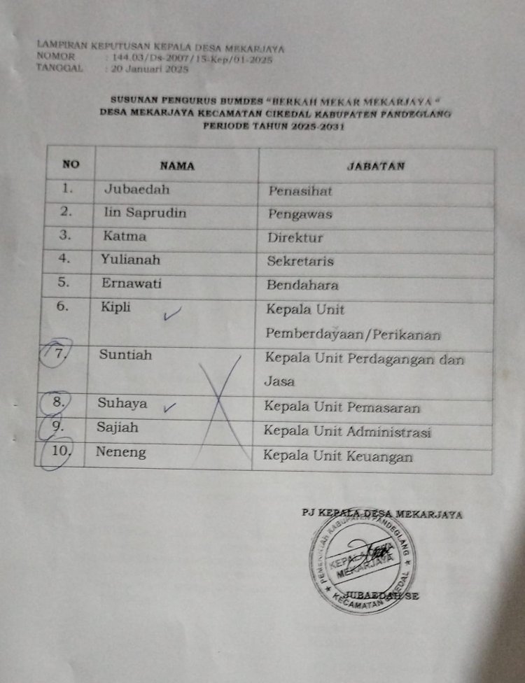 Parah ! di Duga Beberapa Nama Warga Desa Mekarjaya di Catut Oleh Oknum Masuk Dalam Pengurus BUMdes Berkah Mekar Mekarjaya
