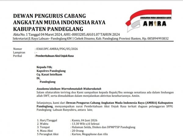 Tata kelola Dapur MBG di Pandeglang Tidak Sesuai Asta Cita Presiden Prabowo. DPC AMIRA dan DPC BPPKB Pandelang Akan Lakukan Aksi Unras