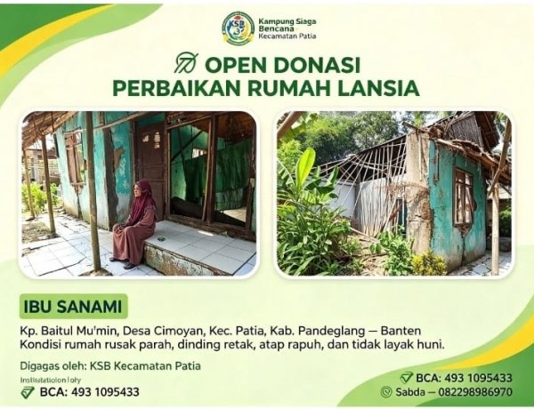 KSB Patia Galang Donasi untuk Bangun Kembali Rumah Lansia yang Tak Layak Huni